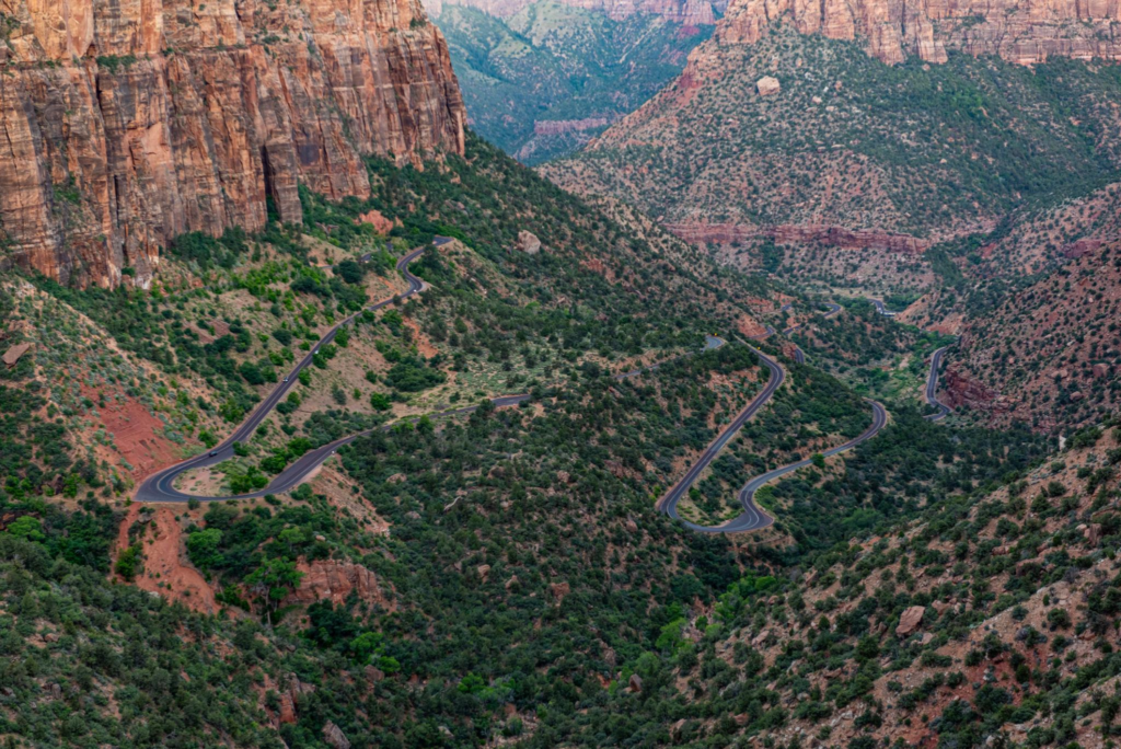 The view of zion national park from Canyon overlook trail at sunrise. Utah. USA